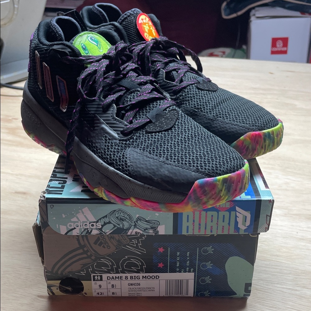Adidas Dame 8 Big Mood Shoes with interchangeable emojis for tongue